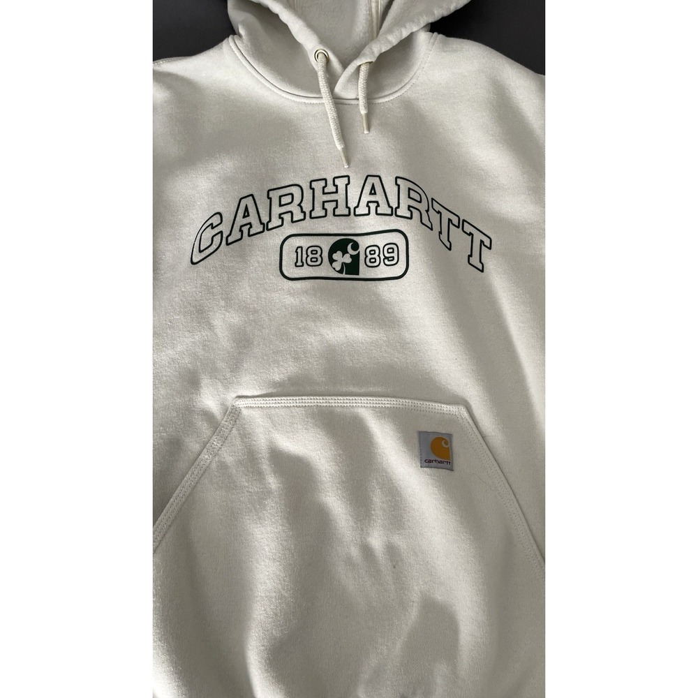 Carhartt Hoodie Womens Size XS Ivory Loose Fit Shamrock Irish Hooded Sweater - Picture 4 of 10